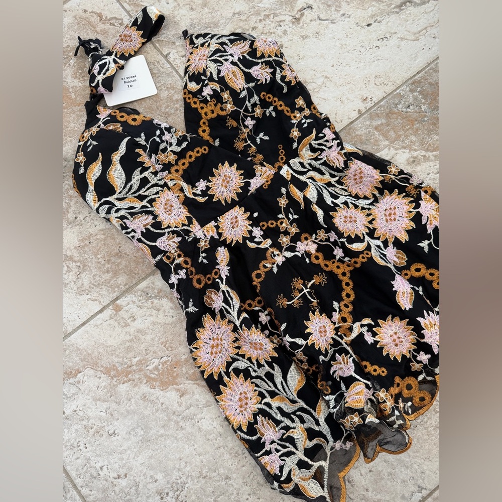 Floral Embroidered Black Romper